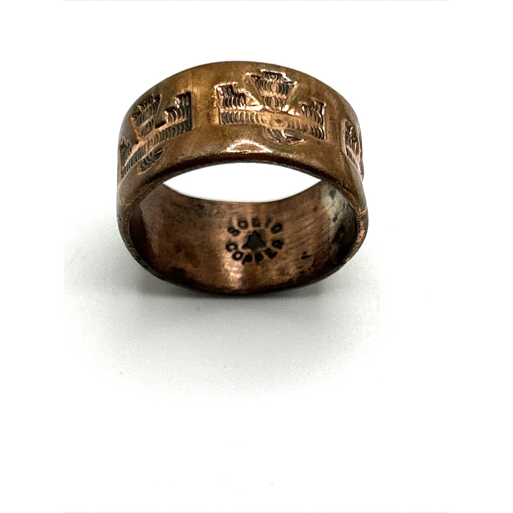 Vintage Native Solid Copper Wide Band Ring - Size 7